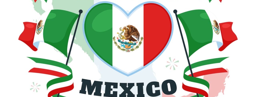 mexico independence day vector illustration with waving flag and ribbon